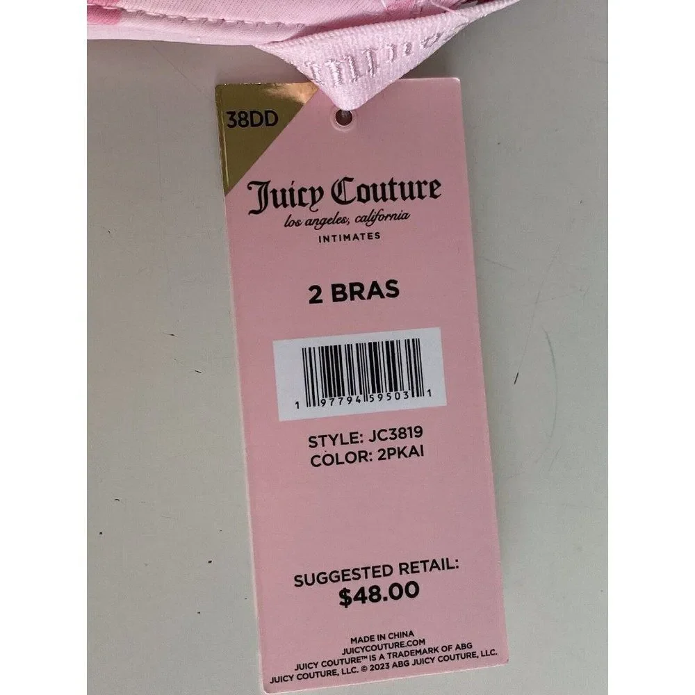 2 Pack Juicy Couture Bra Show Me Off JC3819 Hearts Valentine’s Pink Nude Sz 38DD